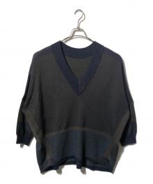 ISSEY MIYAKE（イッセイミヤケ）の古着「Vネックニット」｜ネイビー×カーキ