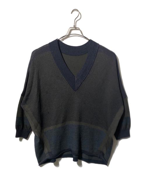 ISSEY MIYAKE（イッセイミヤケ）ISSEY MIYAKE (イッセイミヤケ) Vネックニット ネイビー×カーキ サイズ:2の古着・服飾アイテム