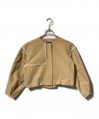 Maglie le cassettoマーリエ ル カセット）の古着「ノーカラーショートブルゾン/ボックスシルエットブルゾン」｜ブラウン