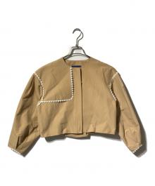 Maglie le cassetto（マーリエ ル カセット）の古着「ノーカラーショートブルゾン/ボックスシルエットブルゾン」｜ブラウン