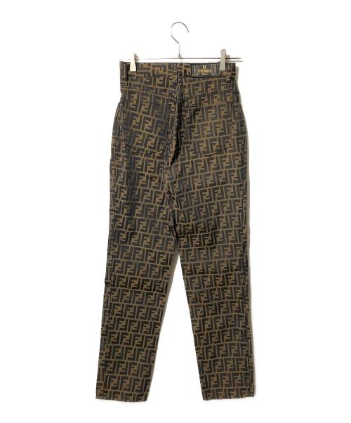 FENDI JEANS（フェンディ ジーンズ）FENDI JEANS (フェンディ ジーンズ) ズッカ柄テーパードパンツ ブラウン×ブラック サイズ:SIZE 71cm(W28)の古着・服飾アイテム