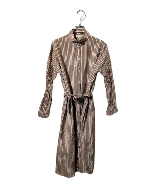 HERMES（エルメス）HERMES (エルメス) コットンリネンネップシャツワンピース ブラウン サイズ:34の古着・服飾アイテム
