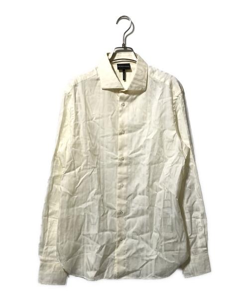 EMPORIO ARMANI（エンポリオ アルマーニ）EMPORIO ARMANI (エンポリオアルマーニ) ロゴジャガードシャツ アイボリー サイズ:Mの古着・服飾アイテム