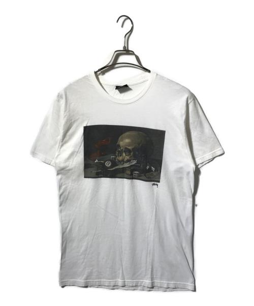stussy（ステューシー）stussy (ステューシー) 8ボール＆スカルプリントTシャツ ホワイト サイズ:Mの古着・服飾アイテム