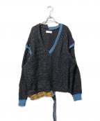 bodysong.ボディソング）の古着「ランダムリブデザインニット」｜ブラック×ブルー