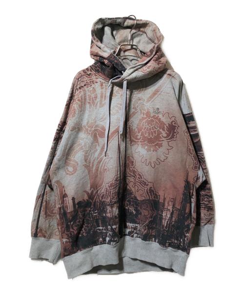 Vivienne Westwood man（ヴィヴィアン ウェストウッド マン）Vivienne Westwood man (ヴィヴィアン ウェストウッド マン) プリントデザインパーカー レッド×グレー サイズ:44の古着・服飾アイテム