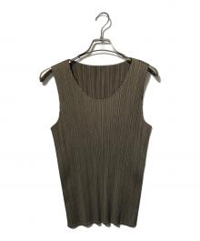 PLEATS PLEASE（プリーツプリーズ）の古着「プリーツカットソー/ノースリブカットソー」｜カーキ