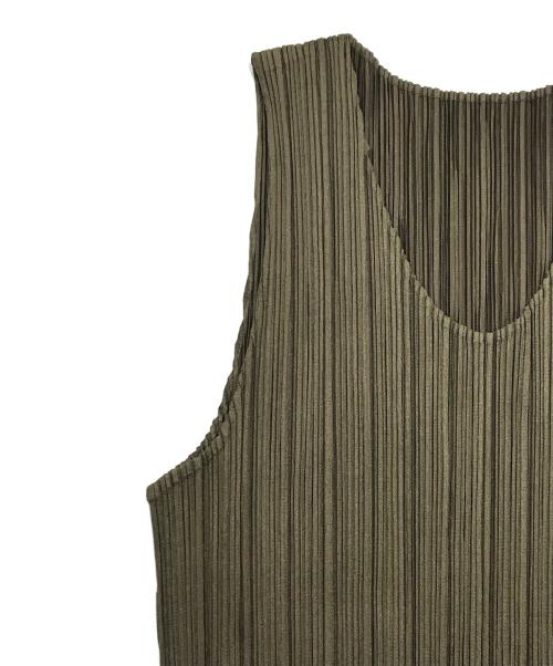 PLEATS PLEASE（プリーツプリーズ）PLEATS PLEASE (プリーツプリーズ) プリーツカットソー/ノースリブカットソー カーキ サイズ:3の古着・服飾アイテム
