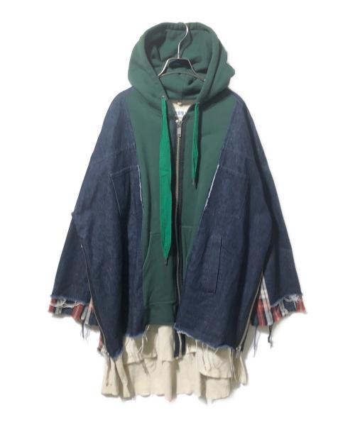 KIDILL（キディル）KIDILL (キディル) Docking Zip Parka / ドッキングジップパーカー グリーン×インディゴ サイズ:Freeの古着・服飾アイテム