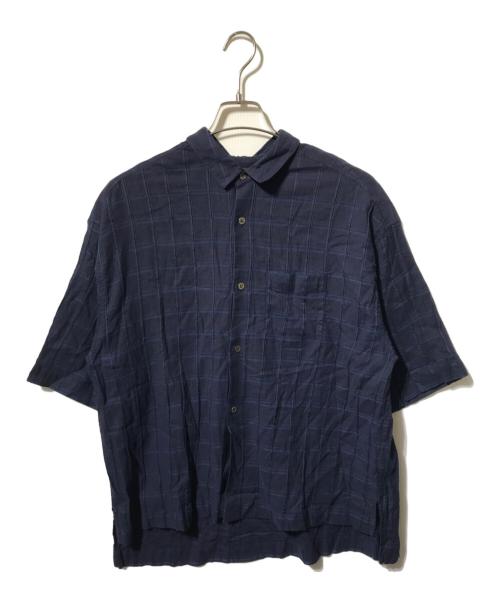 juha（ユハ）juha (ユハ) Shadow Check Crop Shirt/シャドウチェッククロップシャツ/半袖シャツ ネイビー サイズ:2の古着・服飾アイテム