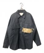 OUATオーユーエーティー）の古着「フリンジポケットリネンシャツジャケット」｜ブラック