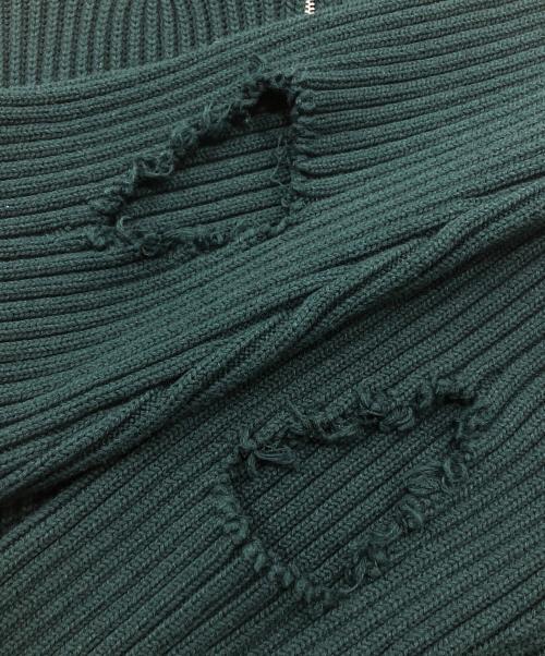 MM6 Maison Margiela（エムエムシックスメゾンマルジェラ）MM6 Maison Margiela (エムエムシックスメゾンマルジェラ) Damaged Knit Cardigan グリーン サイズ:Sの古着・服飾アイテム
