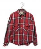 BEAMSビームス）の古着「FUTURE ARCHIVE / DAMAGE CHECK NEL SHIRT」｜レッド