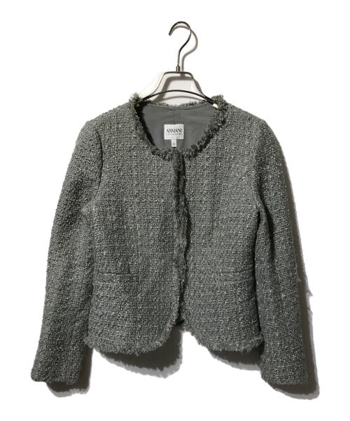ARMANI COLLEZIONI（アルマーニ コレツィオーニ）ARMANI COLLEZIONI (アルマーニ コレツィオーニ) ノーカラーツイードジャケット グレー サイズ:40の古着・服飾アイテム