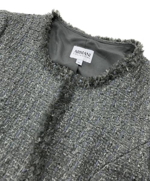 ARMANI COLLEZIONI（アルマーニ コレツィオーニ）ARMANI COLLEZIONI (アルマーニ コレツィオーニ) ノーカラーツイードジャケット グレー サイズ:40の古着・服飾アイテム