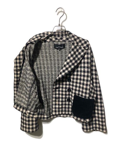 tricot COMME des GARCONS（トリココムデギャルソン）tricot COMME des GARCONS (トリココムデギャルソン) ベロアポケットウール混ダブルチェックジャケット ベージュ×ブラック サイズ:Mの古着・服飾アイテム
