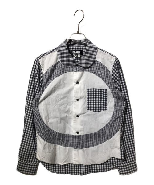 BLACK COMME des GARCONS（ブラックコムデギャルソン）BLACK COMME des GARCONS (ブラックコムデギャルソン) 丸襟チェックデザインシャツ ホワイト×ブラック サイズ:Sの古着・服飾アイテム