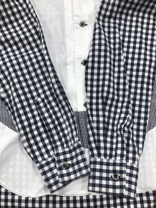 BLACK COMME des GARCONS（ブラックコムデギャルソン）BLACK COMME des GARCONS (ブラックコムデギャルソン) 丸襟チェックデザインシャツ ホワイト×ブラック サイズ:Sの古着・服飾アイテム