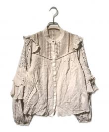 HER LIP TO（ハーリップトゥ）の古着「パフスリーブブラウス/フリルブラウス」｜パープル