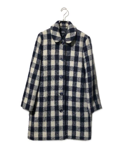 A.P.C.（アーペーセー）A.P.C. (アーペーセー) チェックブークレコート ベージュ×ネイビー サイズ:34の古着・服飾アイテム