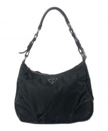 PRADA（プラダ）の古着「レザー切替ナイロンハンドバッグ」｜ブラック