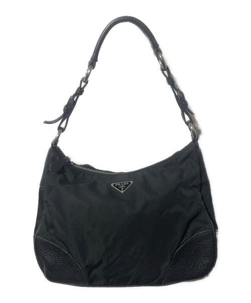 PRADA（プラダ）PRADA (プラダ) レザー切替ナイロンハンドバッグ ブラックの古着・服飾アイテム