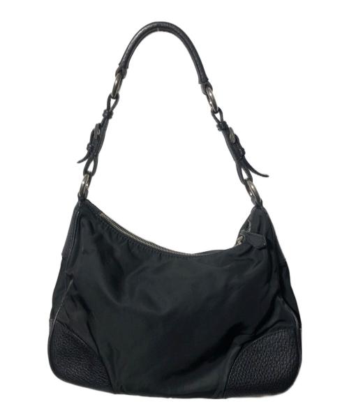 PRADA（プラダ）PRADA (プラダ) レザー切替ナイロンハンドバッグ ブラックの古着・服飾アイテム