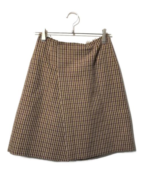 MIU MIU（ミュウミュウ）MIU MIU (ミュウミュウ) ウールラップスカート ブラウン サイズ:40の古着・服飾アイテム