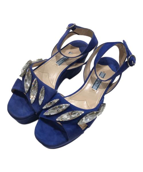 PRADA（プラダ）PRADA (プラダ) ビジュースウェードサンダル ブルー サイズ:36 1/2の古着・服飾アイテム