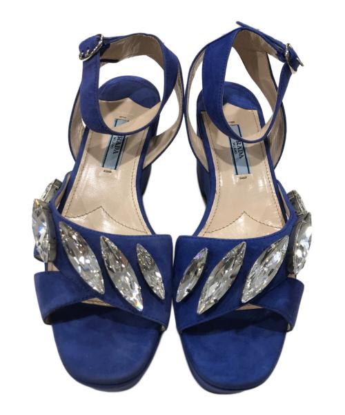 PRADA（プラダ）PRADA (プラダ) ビジュースウェードサンダル ブルー サイズ:36 1/2の古着・服飾アイテム
