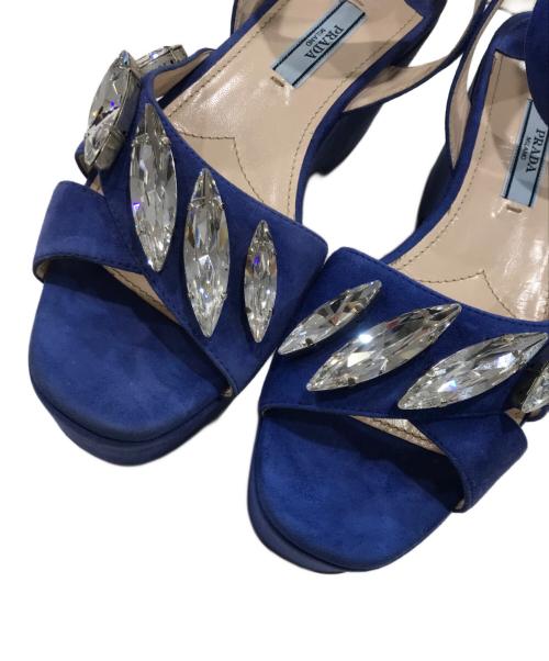 PRADA（プラダ）PRADA (プラダ) ビジュースウェードサンダル ブルー サイズ:36 1/2の古着・服飾アイテム