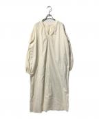 SALON adam et rope'サロンアダムエロペ）の古着「リネン混ボリュームスリーブワンピース」｜ベージュ