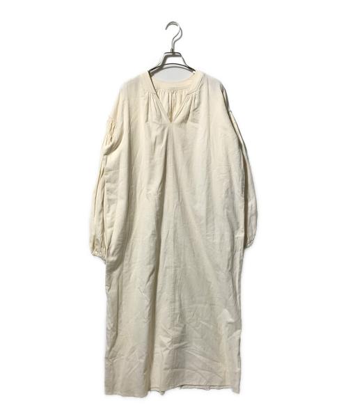 SALON adam et rope'（サロンアダムエロペ）SALON adam et rope' (サロンアダムエロペ) リネン混ボリュームスリーブワンピース ベージュ サイズ:Fの古着・服飾アイテム