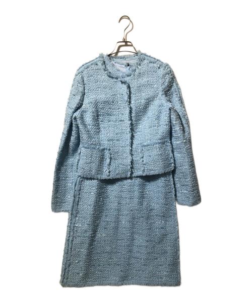 LANVIN COLLECTION（ランバンコレクション）LANVIN COLLECTION (ランバンコレクション) ツイードノーカラージャケットセットアップ ブルー サイズ:40の古着・服飾アイテム