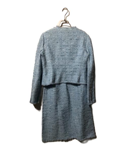 LANVIN COLLECTION（ランバンコレクション）LANVIN COLLECTION (ランバンコレクション) ツイードノーカラージャケットセットアップ ブルー サイズ:40の古着・服飾アイテム