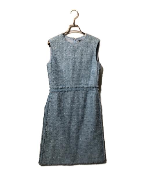 LANVIN COLLECTION（ランバンコレクション）LANVIN COLLECTION (ランバンコレクション) ツイードノーカラージャケットセットアップ ブルー サイズ:40の古着・服飾アイテム