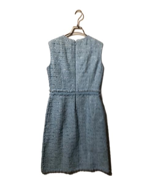 LANVIN COLLECTION（ランバンコレクション）LANVIN COLLECTION (ランバンコレクション) ツイードノーカラージャケットセットアップ ブルー サイズ:40の古着・服飾アイテム