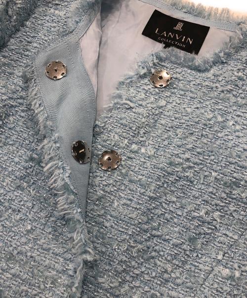LANVIN COLLECTION（ランバンコレクション）LANVIN COLLECTION (ランバンコレクション) ツイードノーカラージャケットセットアップ ブルー サイズ:40の古着・服飾アイテム