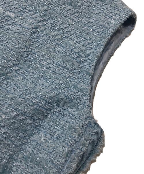 LANVIN COLLECTION（ランバンコレクション）LANVIN COLLECTION (ランバンコレクション) ツイードノーカラージャケットセットアップ ブルー サイズ:40の古着・服飾アイテム