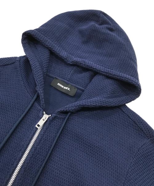 DIESEL（ディーゼル）DIESEL (ディーゼル) 裾ロゴワッフルフルジップパーカ-/ロゴメッシュパーカー ネイビー サイズ:Lの古着・服飾アイテム