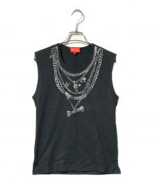 Vivienne Westwood RED LABEL（ヴィヴィアンウエストウッドレッドレーベル）の古着「チェーンプリントカットソー/ノースリーブカットソー」｜ブラック