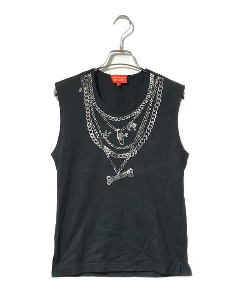 Vivienne Westwood RED LABEL（ヴィヴィアンウエストウッドレッドレーベル）Vivienne Westwood RED LABEL (ヴィヴィアンウエストウッドレッドレーベル) チェーンプリントカットソー/ノースリーブカットソー ブラック サイズ:2の古着・服飾アイテム