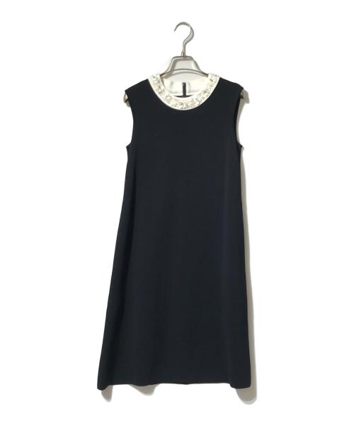 FOXEY（フォクシー）FOXEY (フォクシー) ニットノースリーブワンピース ブラック×ホワイト サイズ:38の古着・服飾アイテム