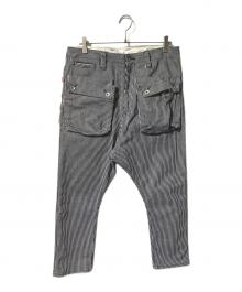 NATAL DESIGN（ネイタルデザイン）の古着「ヒッコリーサルエルフラップパンツ/ストライプパンツ」｜ネイビー×ホワイト