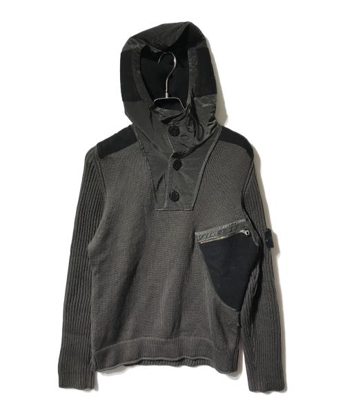 STONE ISLAND（ストーンアイランド）STONE ISLAND (ストーンアイランド) 切替ニットパーカー グレー サイズ:Sの古着・服飾アイテム