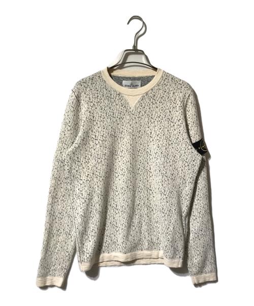 STONE ISLAND（ストーンアイランド）STONE ISLAND (ストーンアイランド) ベイジコットンライトウェイトニット/柄ニット ホワイト×ブラック サイズ:Sの古着・服飾アイテム