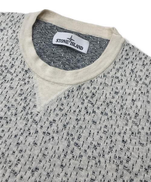 STONE ISLAND（ストーンアイランド）STONE ISLAND (ストーンアイランド) ベイジコットンライトウェイトニット/柄ニット ホワイト×ブラック サイズ:Sの古着・服飾アイテム