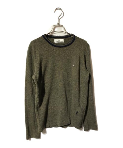 STONE ISLAND（ストーンアイランド）STONE ISLAND (ストーンアイランド) スモールロゴ刺繍ニット ネイビー×イエロー サイズ:Sの古着・服飾アイテム