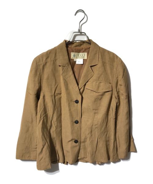 GUCCI（グッチ）GUCCI (グッチ) リネン3Bジャケット/ショートジャケット ブラウン サイズ:38の古着・服飾アイテム