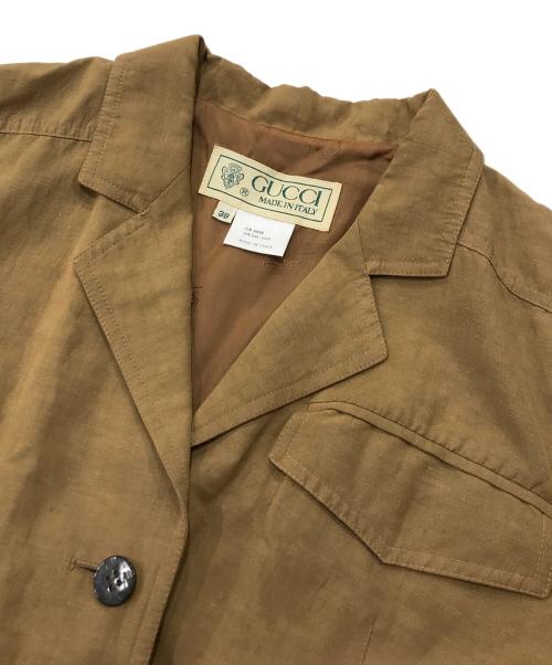GUCCI（グッチ）GUCCI (グッチ) リネン3Bジャケット/ショートジャケット ブラウン サイズ:38の古着・服飾アイテム